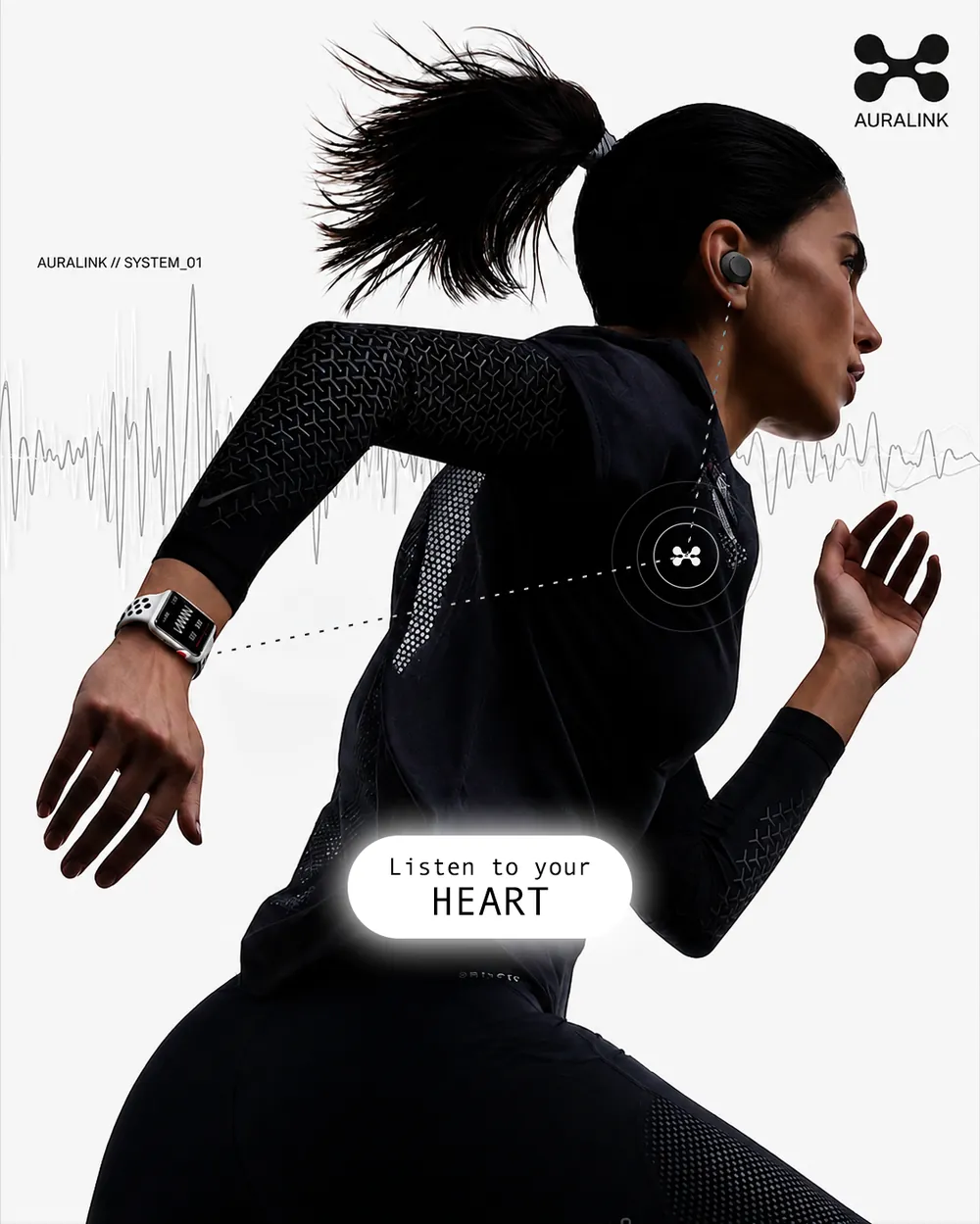 Campaign visual: AURALINK adaptive sports audio concept, 'Listen to your Heart'