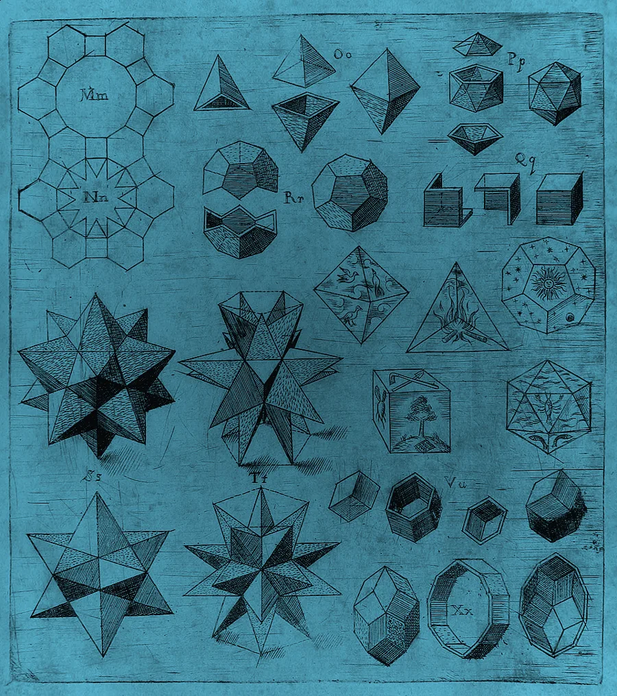 Plate of geometric polyhedra from Kepler's Harmonices Mundi, 1619, Book II