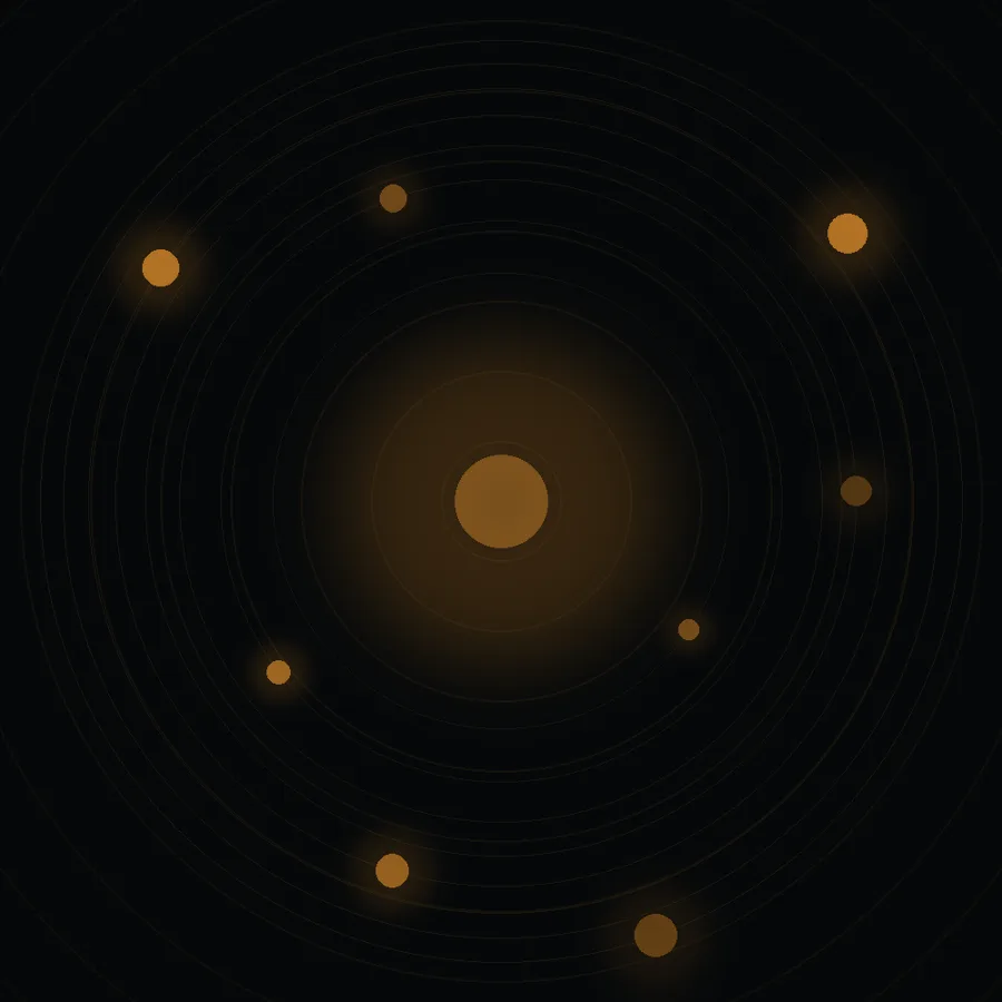 The eight planets and the Sun, rendered from above with resonance rings — this project's own emblem