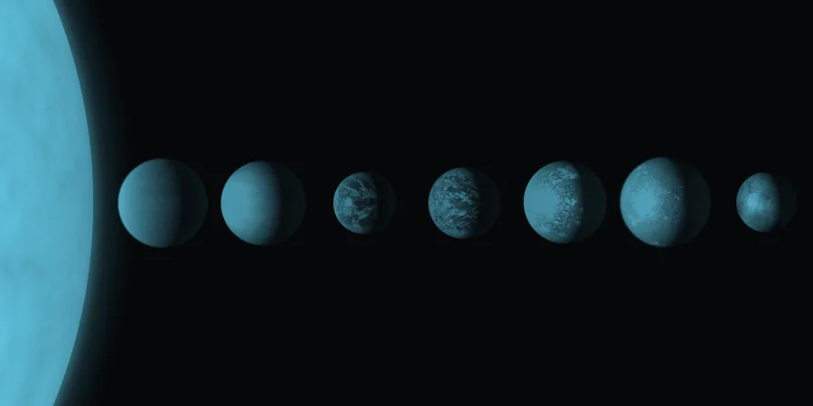 NASA/JPL-Caltech artist's concept of the seven TRAPPIST-1 planets